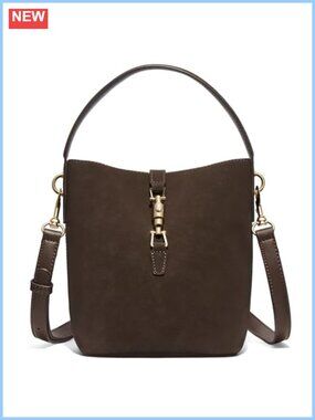 Small Bucket Bag Crossbody Purse Vegan Leather & Suede Handbag